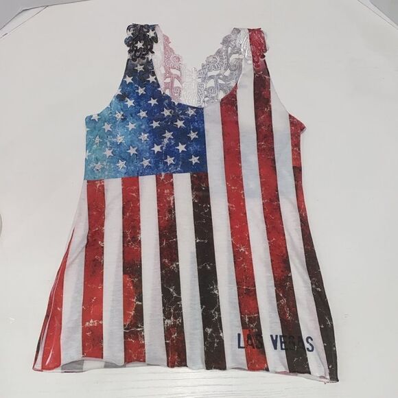 IFSE Las Vegas American Flag Lace Racerback Top Size Small - Picture 1 of 11